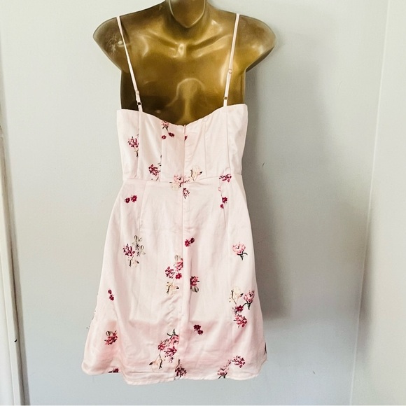 Princess Polly Pink Satin Floral Mini Dress Sweetheart Spaghetti Strap Coquette - Picture 6 of 6